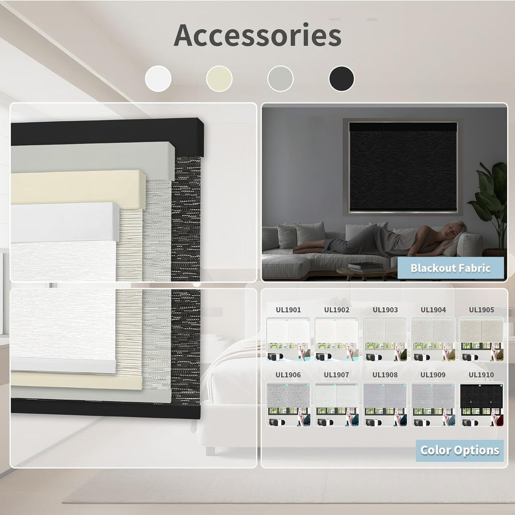 Motorized Blinds with Remote Custom Size Blackout Smart Roller Shades Compatible with Alexa Google, Electric Blinds for Windows