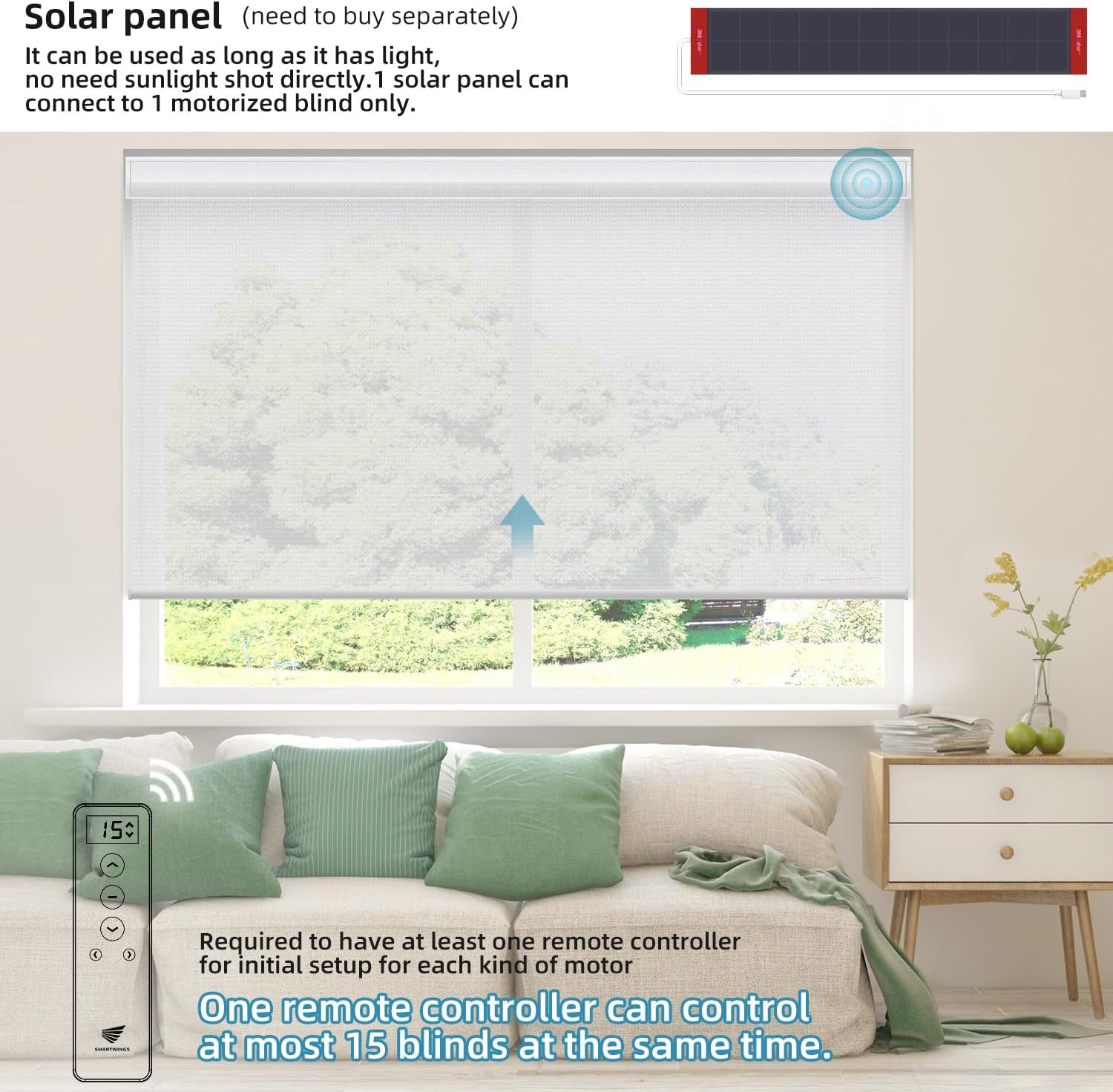 SmartWings Motorized Light Filtering Shades, Work with Matter Homekit Z-Wave Zigbee Alexa Google, 50% Blackout PVC Free Smart Blinds for Windows Cordless Window Shades with Remote Customized, White