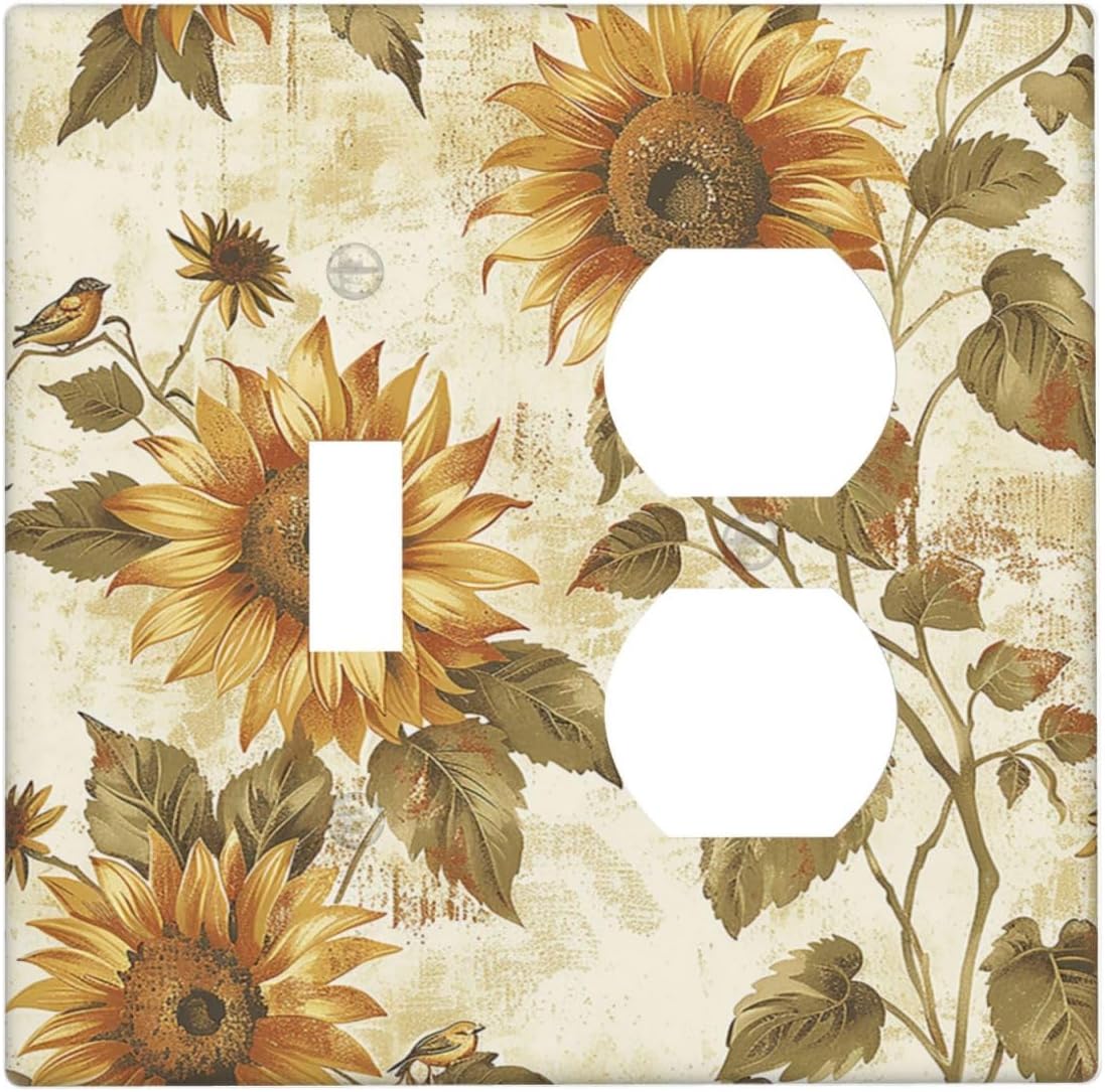 Wallplates Rustic Sunflower Floral Pattern 1 Toggle 1 Duplex Switch Plate Electrical GFCI Faceplate Decorative Light Switch Covers for Bedroom Cabin Decor