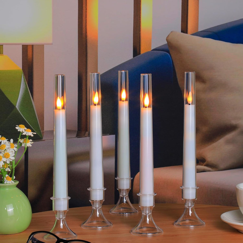 Comenzar 12PC Flameless Taper Candles - LED Candles, Flickering Design with Base, Perfect for Home, Windows，Decoration，Weddings, Parties (White)