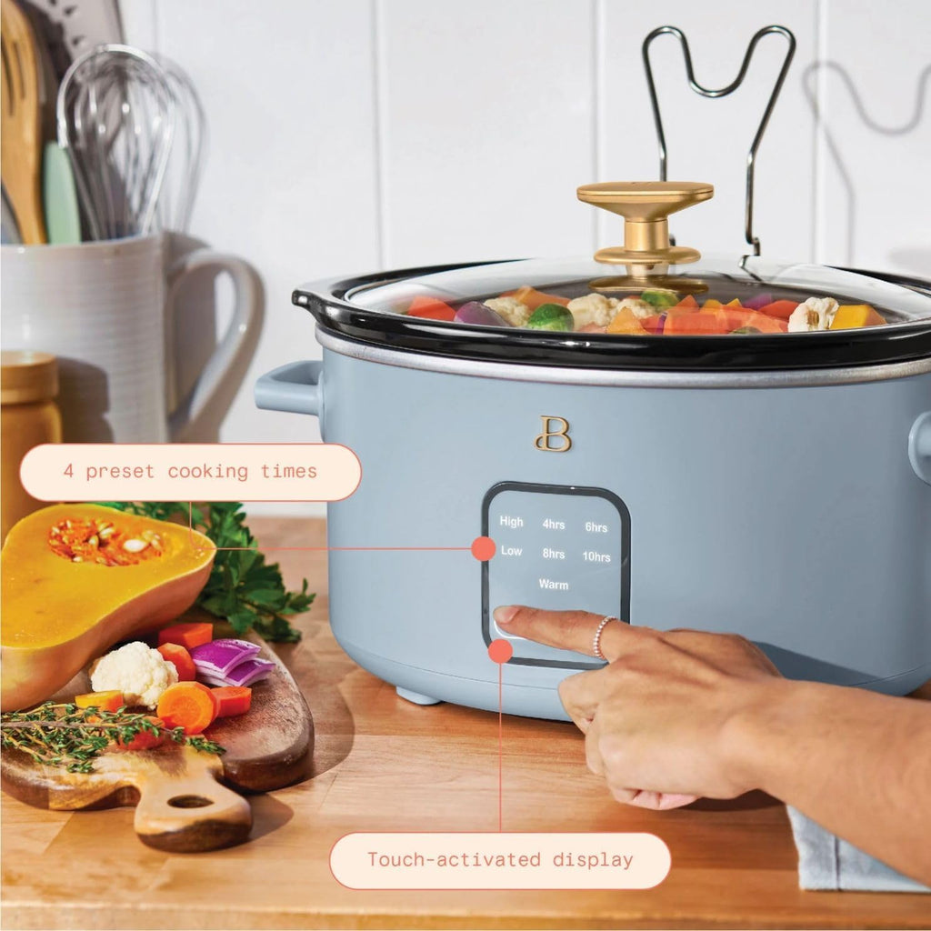 Beautiful 4-Qt Digital Slow Cooker with Smart Touch Screen, Removable Pot, Timer Presets, Ideal for Small Families