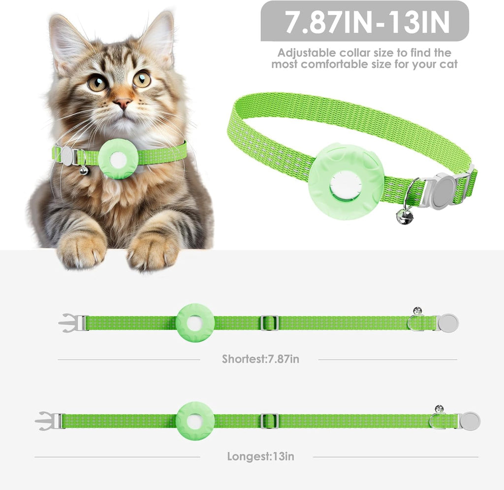 Cat GPS Tracker for Cats, Waterproof Pet GPS Tracker with Safety Elastic Buckle, Compatible with Apple Find My App (Only iOS), No Monthly Fee, Light Green