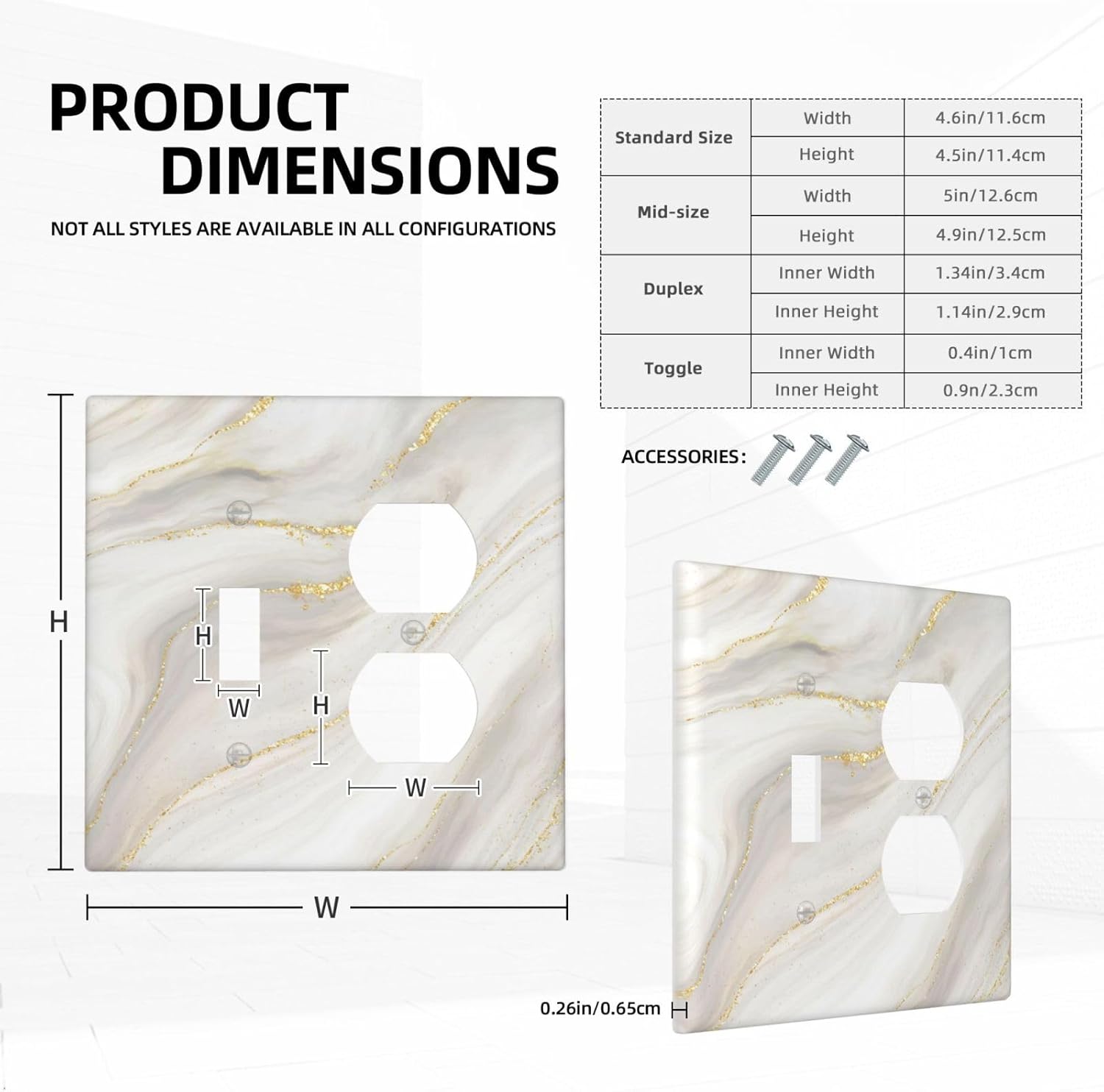 White Grey Gold Marble Simple Tiles Wallplates 1 Toggle 1 Duplex Switch Plate Electrical GFCI Faceplate Decorative Light Switch Covers for Bathroom Kitchen Decor