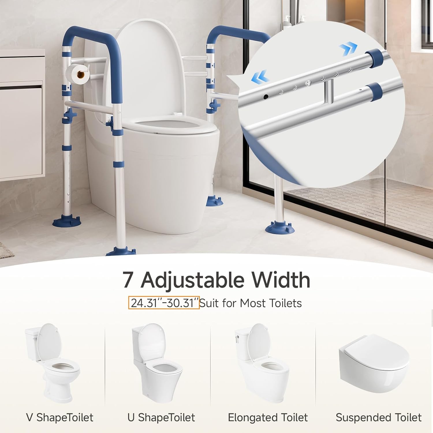 Toilet Safety Rails for Seniors,Height-Adjustable Toilet Frame Width-Adjustable Toilet Handles Toilet Rail Provides Support for Seniors ， Pregnant ，Disabled
