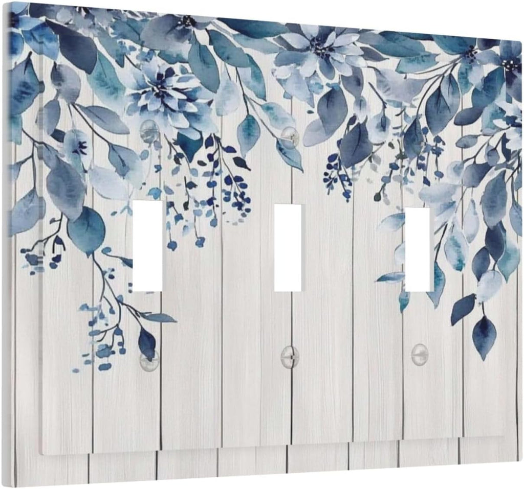 Eucalyptus Rustic Watercolor Plant Decorative Switch Plates 3 Gang Wall Plate Triple Toggle Light Switch Cover Faceplate Electrical Wall Panels For Farmhouse Home Decor
