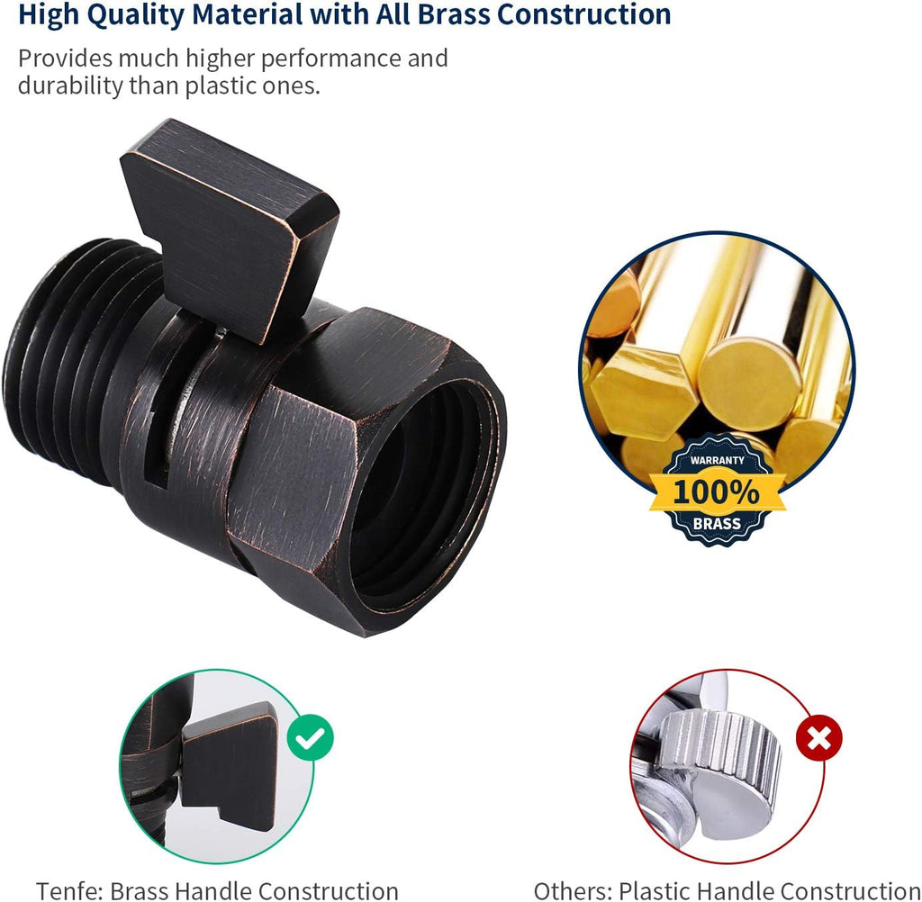 Tenfe Water Flow Control Shut Off Valve, Brass Adjustable Water Pressure Regulator for Hand Held Shower Head & Bidet Sprayer, Oil Rubbed Bronze Water Saver G1/2 Standard Connection