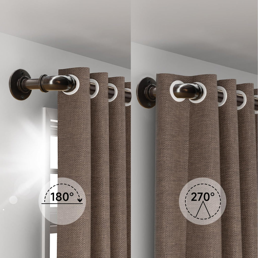 Brown Curtain Rods 18 to 88 Inch, Industrial Curtain Rods,Adjustable Length,1 in Diameter Pipe,Wall or Ceiling Mounted,for Bedroom and Living Room(Antique Bronze 18” to 88”)