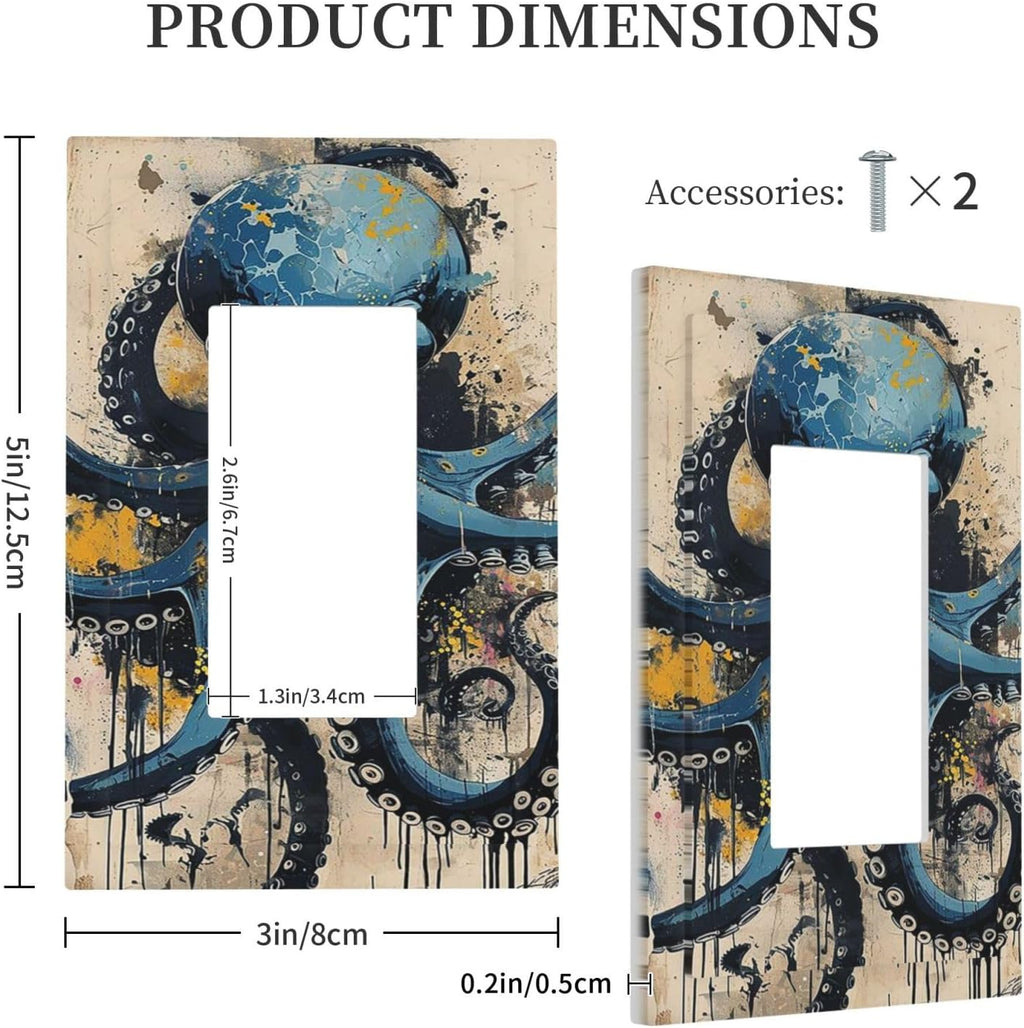 Decorative Outlet Covers Nautical Vintage Blue Octopus Yellow Eyes Oil Watercolor 1 Gang Single Rocker Light Switch Cover Plate Wall Plates GFCI Faceplate for Kids room Nursery Decor