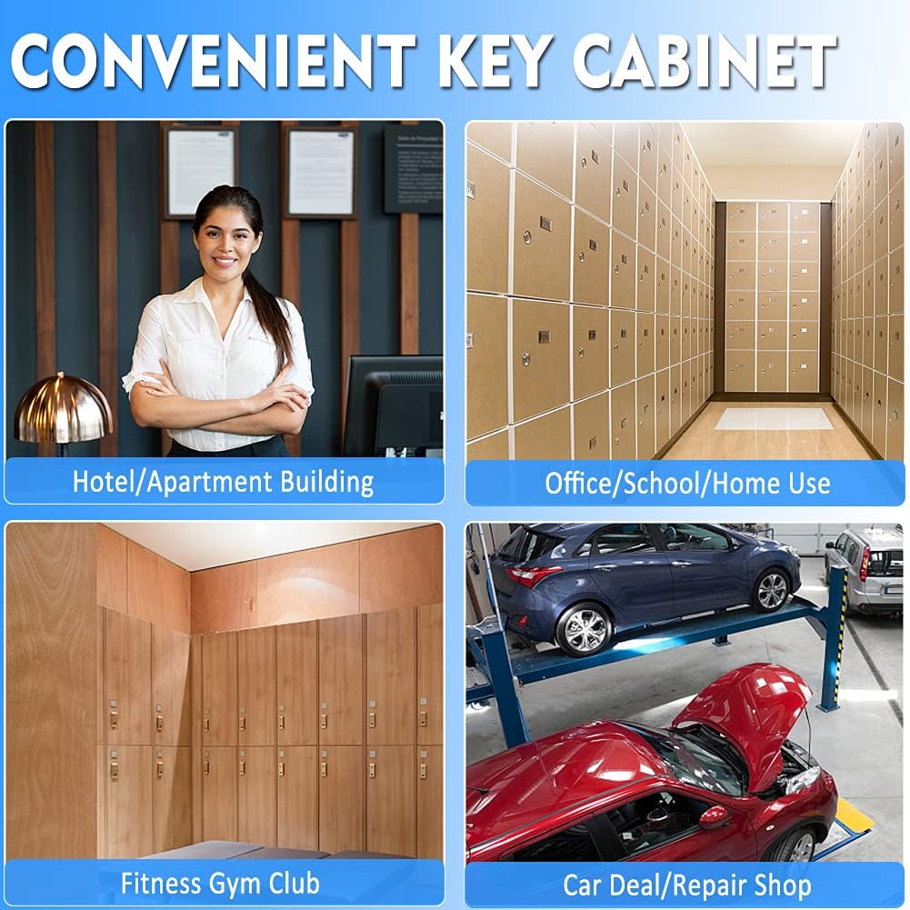 UMEKEN Key Box Wall Mount 100 Position Metal Valet Car Key Cabinet Lock Box with Key Tags, Vehicle Key Holder Lockbox Key Organizer Safe Storage Locker Box, Cream