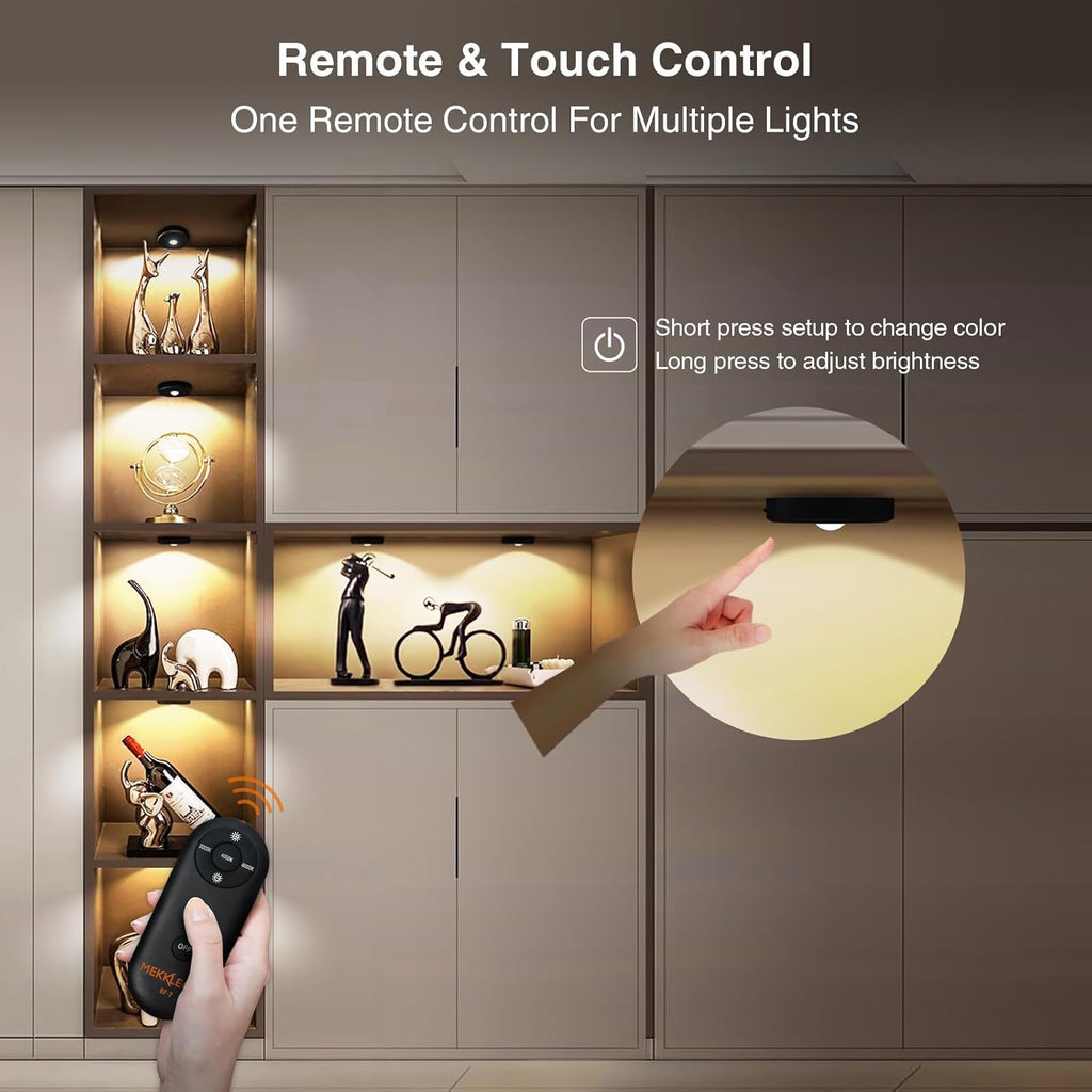 Puck Lights Cordless with Remote Control, 2200mAh Rechargeable Under Counter Lighting,3 Color Temperatures Dimmable Under Cabinet,Closet Light,Tap Light for Hallway (Black, 5PCS)