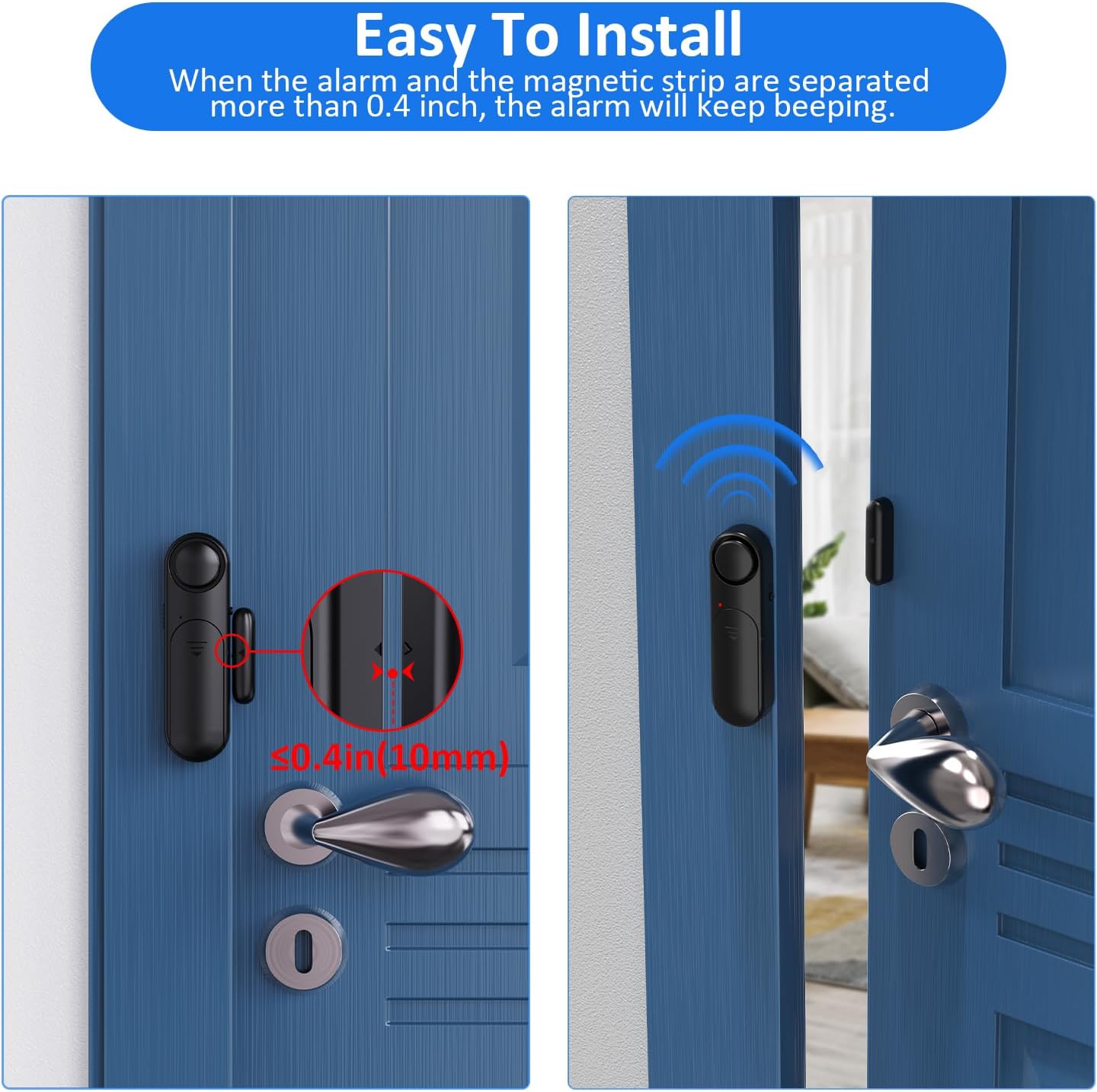 Window and Door Alarm When Opened (2 Pack) for Kids Safety/Home Security, Sliding Front Door Opening Sensor Alarms for Dementia, 120dB Burglar Alert, Ideal for Business, Garage, Apartment,House, Black