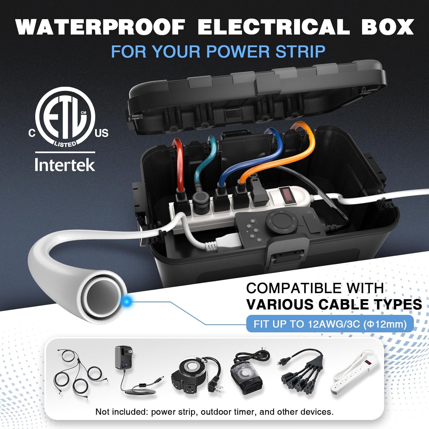 Flemoon Large Outdoor Electrical Box (12.5 x 8.5 x 5 inch), IP54 Waterproof Extension Cord Cover Weatherproof, Protect Outlet, Plug, Socket, Timer, Power Strip, Holiday Light Decoration, Black