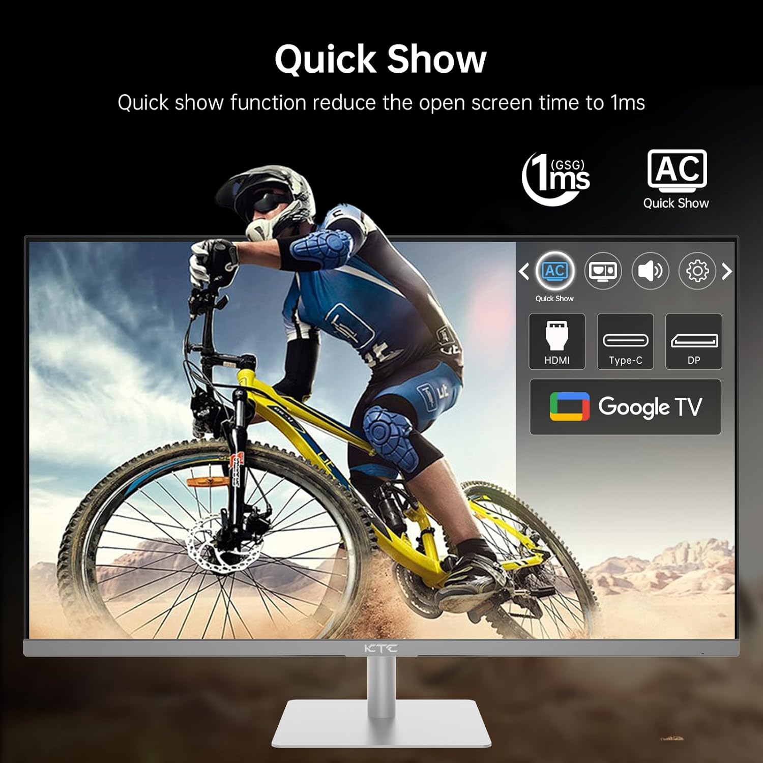 KTC 32 Inch 4K Smart Monitor with Google TV System 3840 * 2160P Netflix Licensed Type C 65W PD Speakers 5W*2 Dolby Audio Hey Google Voice Remote HDR WiFi Bluetooth VESA Tiltable 32 in Smart TV