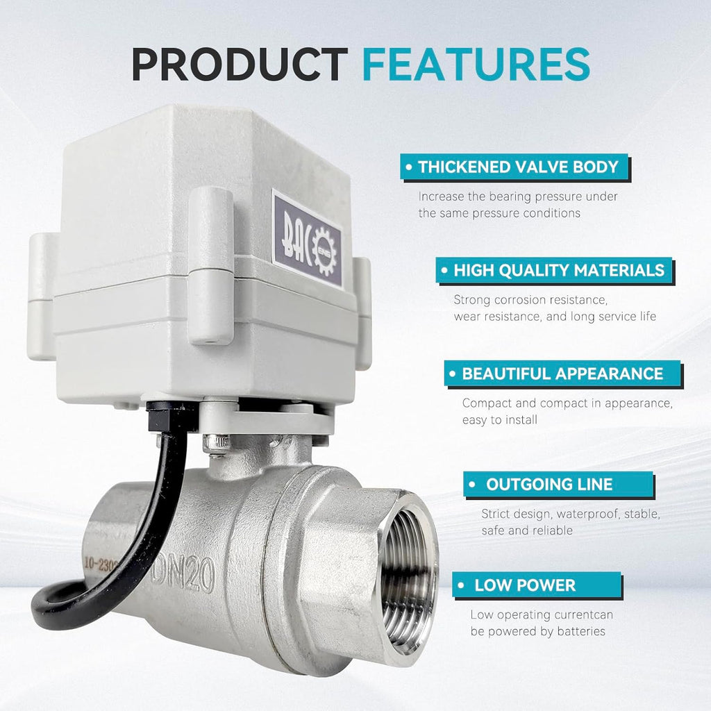 BACOENG Motorized Ball Valve, 3/4" DN20 Electrical Ball Valve, 2 Way 110VAC Stainless Steel Electric Water Valve