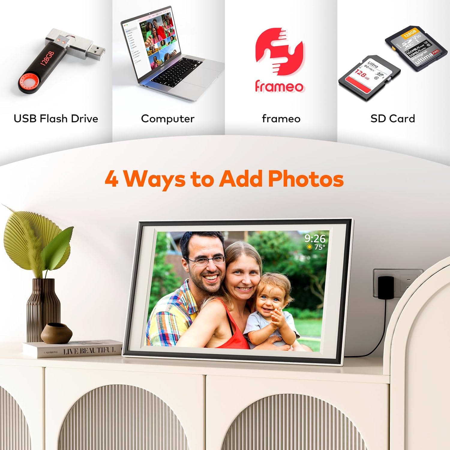 Frameo Digital Picture Frame 12.7'' 64GB Photo Frame, 1440 * 1080P IPS Touch Electronic Picture Frame, Auto-Rotate Tabletop&Wall Mounted,USB&SD Card, Sharing Photos/Videos via Free App from Anywhere