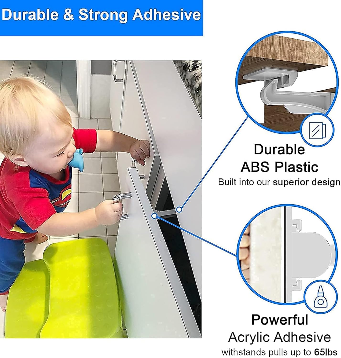 16 Pack Upgraded Invisible Baby Proofing Cabinet Latch Locks – No Drilling & Tools Needed, Fits Most Cabinets & Drawers, Works with Countertop Overhangs, Strong Adhesive for Easy & Secure Installation