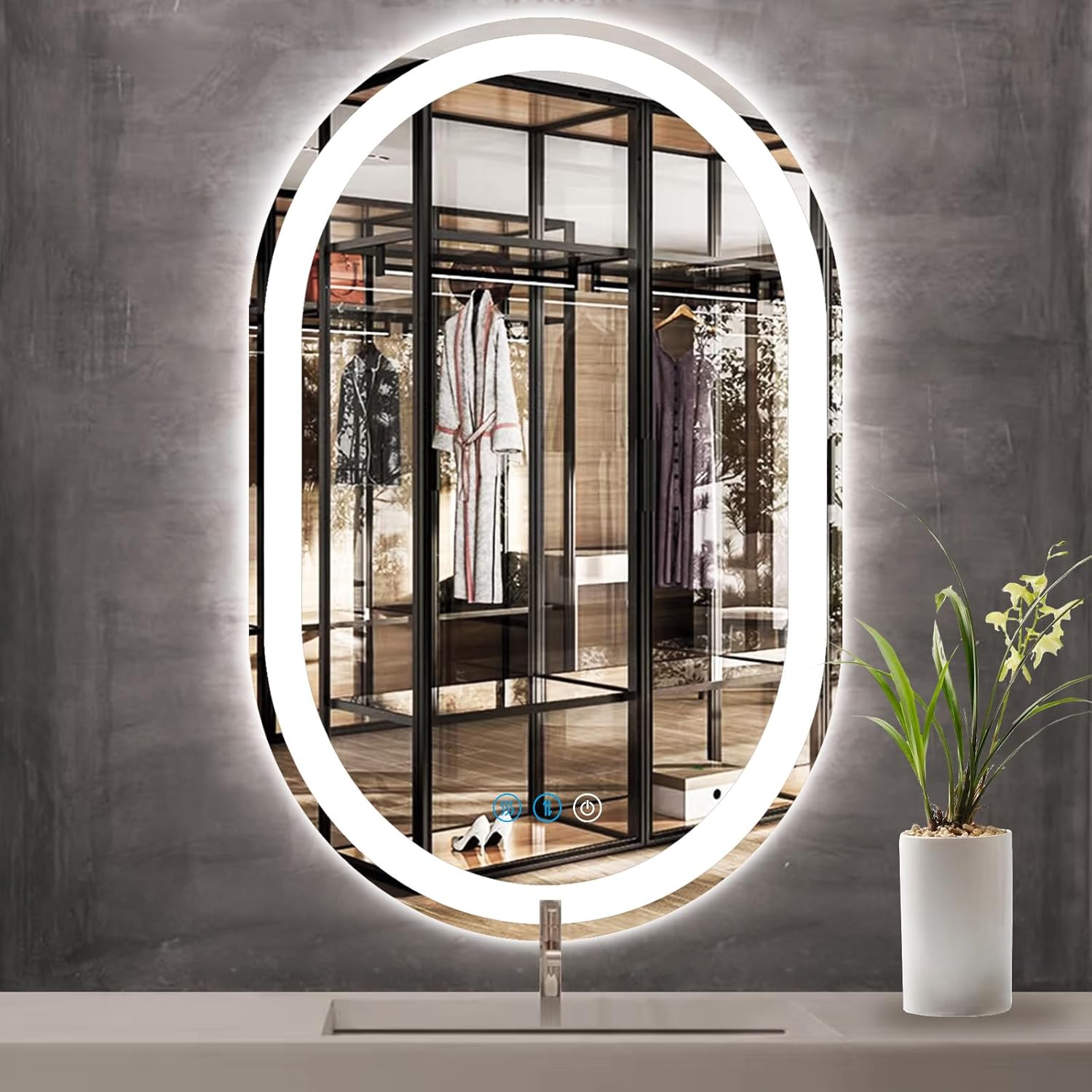 36 x 24 Inch Oval LED Bathroom Mirror with Front Lights Smart Memory 3 Color Adjustable Brightness Anti-Fog 36 Inch Oval Lighted Vanity Mirror for Bathroom Wall Horizontal/Vertical Mounted