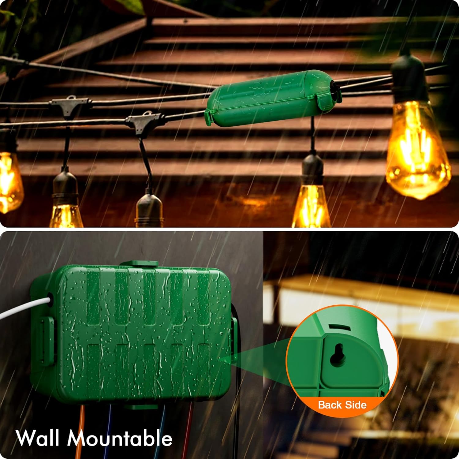 RESTMO 5-Piece Outdoor Waterproof Electrical Box Set – 12.5" x 8.5" x 5" Large & 7.1" x 2.3" x 2.3" Small, Weatherproof Boxes for Power Strip, Outlet, Plug, Socket, Timer, Holiday Light, Green