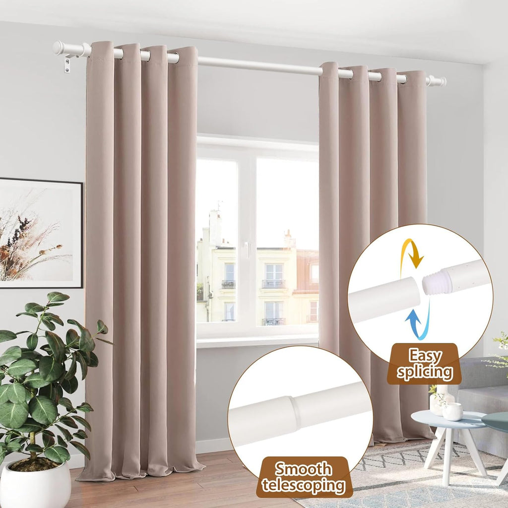 TONIAL Curtain Rod 32 to 58 Inch, Telescoping Splicing 3/4 Drapery Rods for Windows Decorative Single Rod with Small Cap End, Warm White