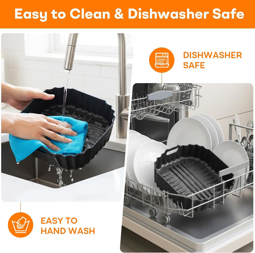 Silicone Air Fryer Liners 2 Pack, Reusable Non-Stick Square Liners Compatible with Ninja Crispi Pro Glass Air Fryer AS101CY, 5–6.5QT Air Fryer Baskets