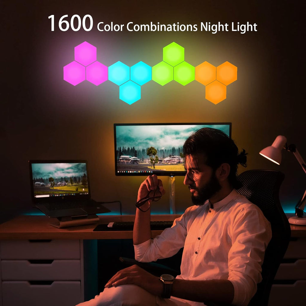Hexagonal Wall Light Modular Touch Sensitive Lights Creative Geometry Assembly LED Hexagon Lights Suitable for Iving Room,Bedrooms,DIY Lovers, Gifts (6 Pack)