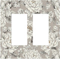 White Poppies Floral Modern Grey Peonies Flowers Decorative Outlet Covers 2 Gang Double GFCI Rocker Light Switch Cover Plate Electrical Wall Panels for Bedroom Bathroom Decor