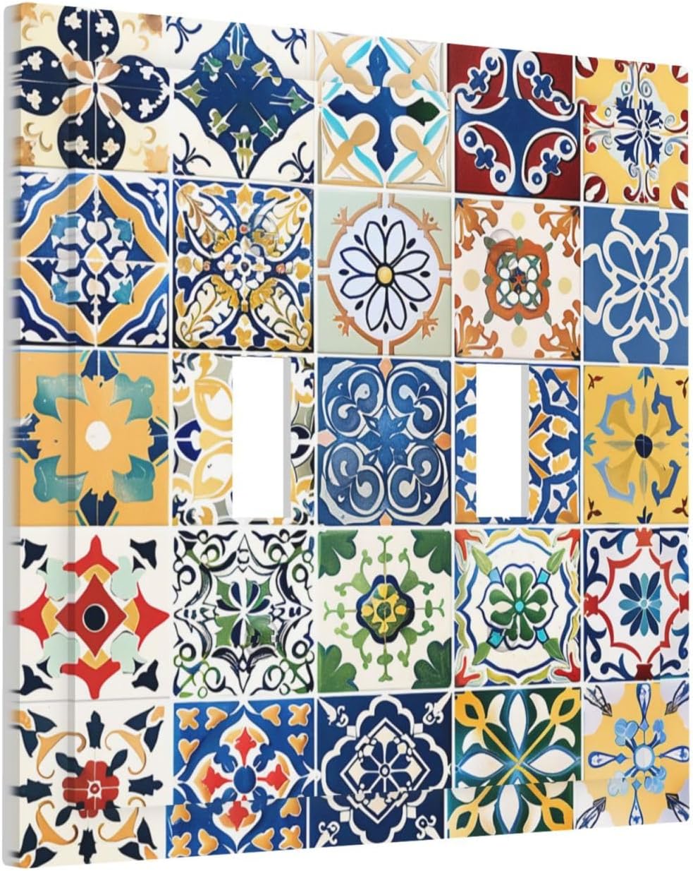 Decorative Switch Plates Moroccan Traditional Mexican Talavera Til 2 Gang Double Toggle Outlet Light Switch Cover Wall Plate Electrical Faceplate for Kitchen Home Decor