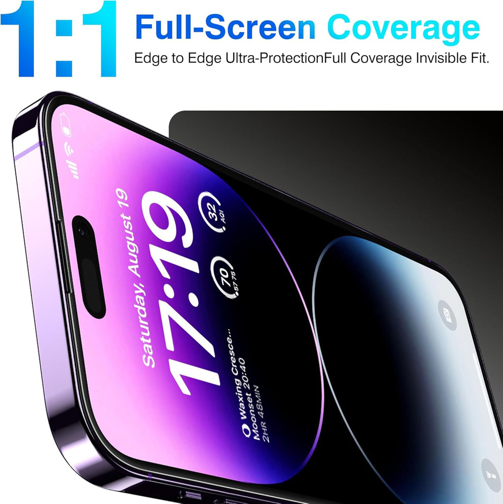 EZ-GLAZ-4 Pack for iPhone 14 Pro Screen Protector[6.1"] With 2 Pack Camera Lens Protector, 9H+ Hardness 12FT Military Grade Shatterproof Scratch Resistant Durable Tempered Glass Film with Flawless Fit Kit, HD Clear