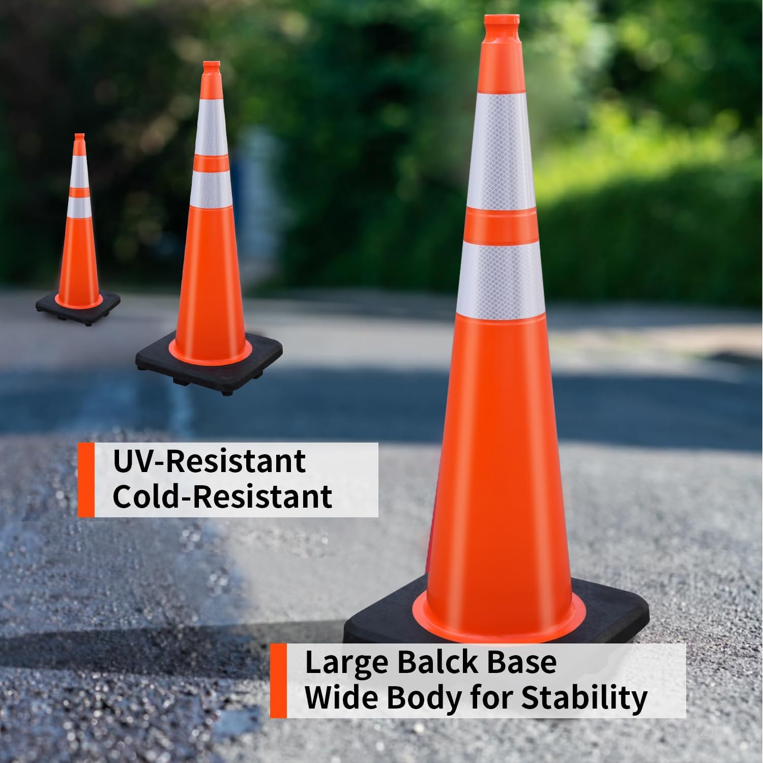 BESEA 6 Pack 36” Traffic Cones Orange Safety Road Cones with Reflective Collars, Heavy Duty Parking & Construction Cone for Traffic Control
