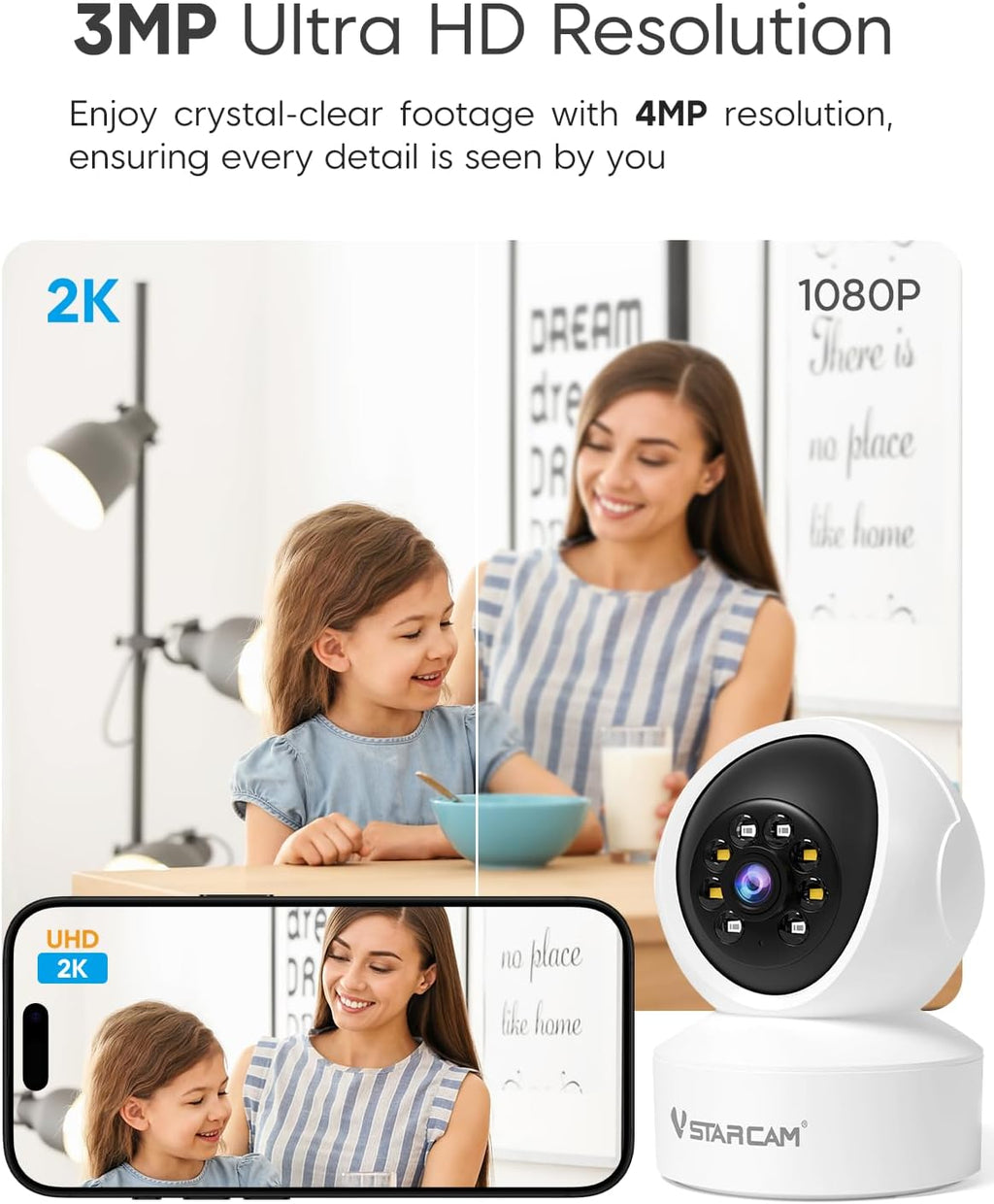 VSTARCAM Indoor 360° Pan-Tilt Home Security Camera, 2K QHD Dog Camera with Color Night Vision, Motion Detection for Baby and Pet Monitor, 2-Way Audio, Works with Alex, Cloud & SD Card Storage