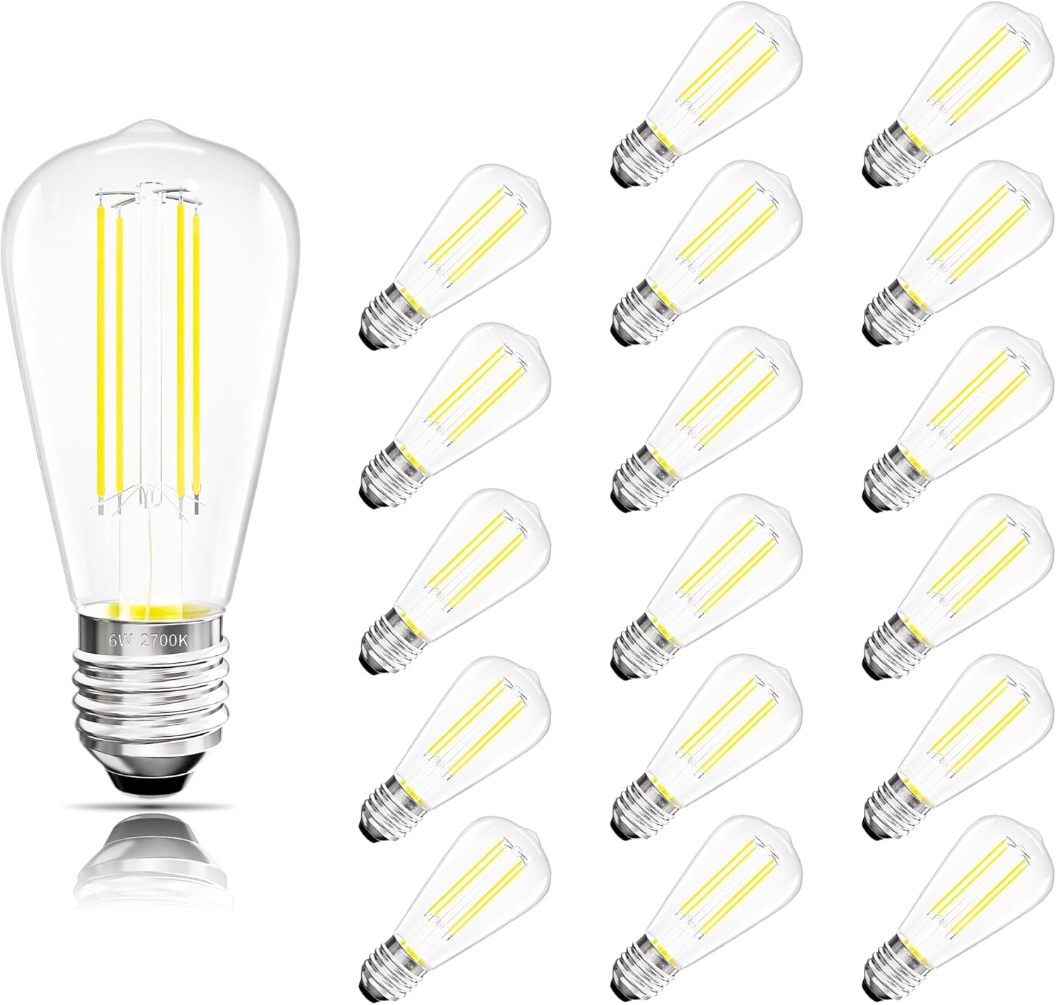 Edison Bulbs E26 Medium Base 2700K Soft White, 750LM ST58 Vintage LED Filament Bulb Clear Glass, Equivalent 75W Dimmable Lights Bulb 90+ CRI for Chandeliers, Pendants, Wall Sconces, 18 Pack