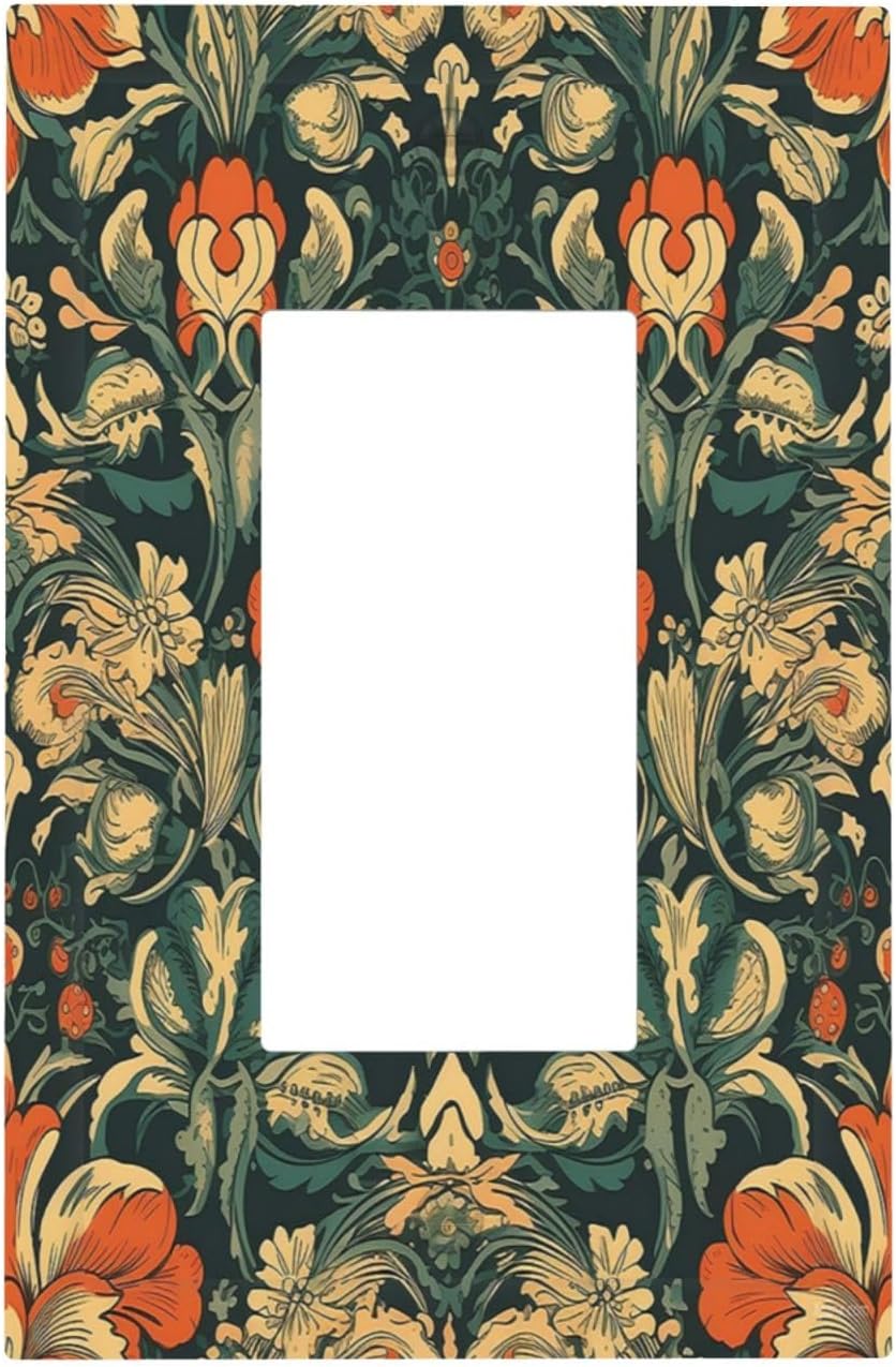 Decorative Outlet Covers William Morris Abstract Floral Plant Pattern Orangeyellowgreen 1 Gang Single Rocker Light Switch Cover Plate Wall Plates GFCI Faceplate for Bedroom living Room Decor