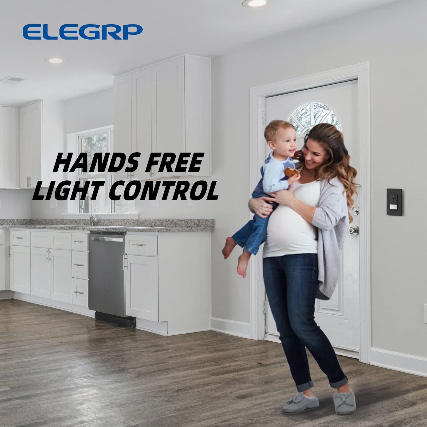 ELEGRP Occupancy Motion Sensor Light Switch, PIR Infrared Motion Activated Wall Switch, No Neutral Wire, Single Pole for CFL/LED/Incandescent Bulb, with Wall Plate, UL Listed (10 Pack, Matte Black)