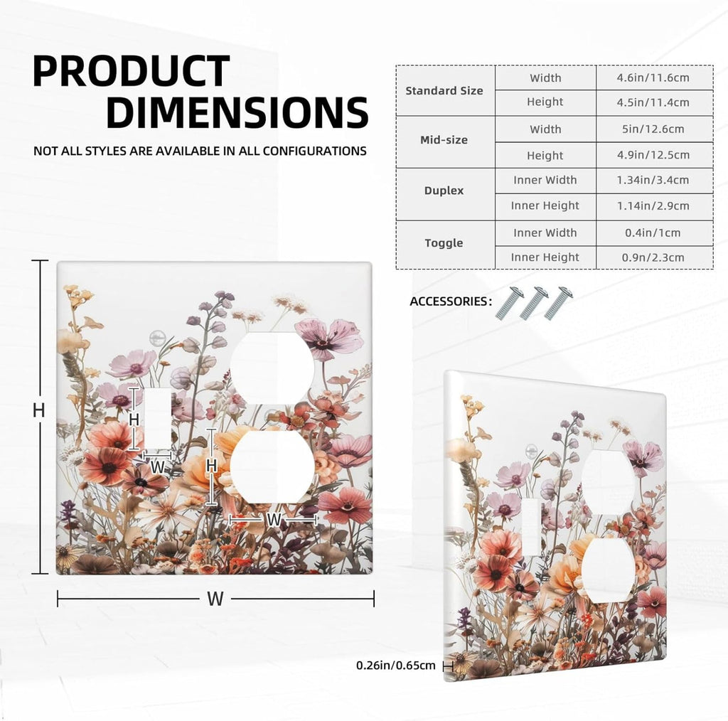 Boho Nursery Wildflower Flora Vintage Flower Wallplates 1 Toggle 1 Duplex Switch Plate Electrical GFCI Faceplate Decorative Light Switch Covers for Bedroom Living Room Decor