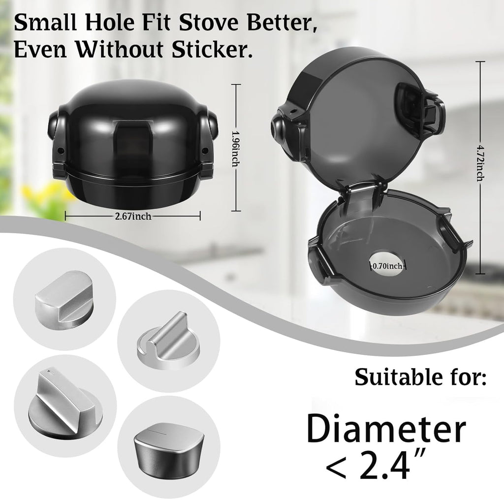 Stove Knob Safety Covers, for Knob Diameter Less Than 2.4", Dual Grip Safety Shield, Press Gas Stove Knob Locks, Creative Oven Lock Knob Covers for Child Safety, Black Color, Pack of 5