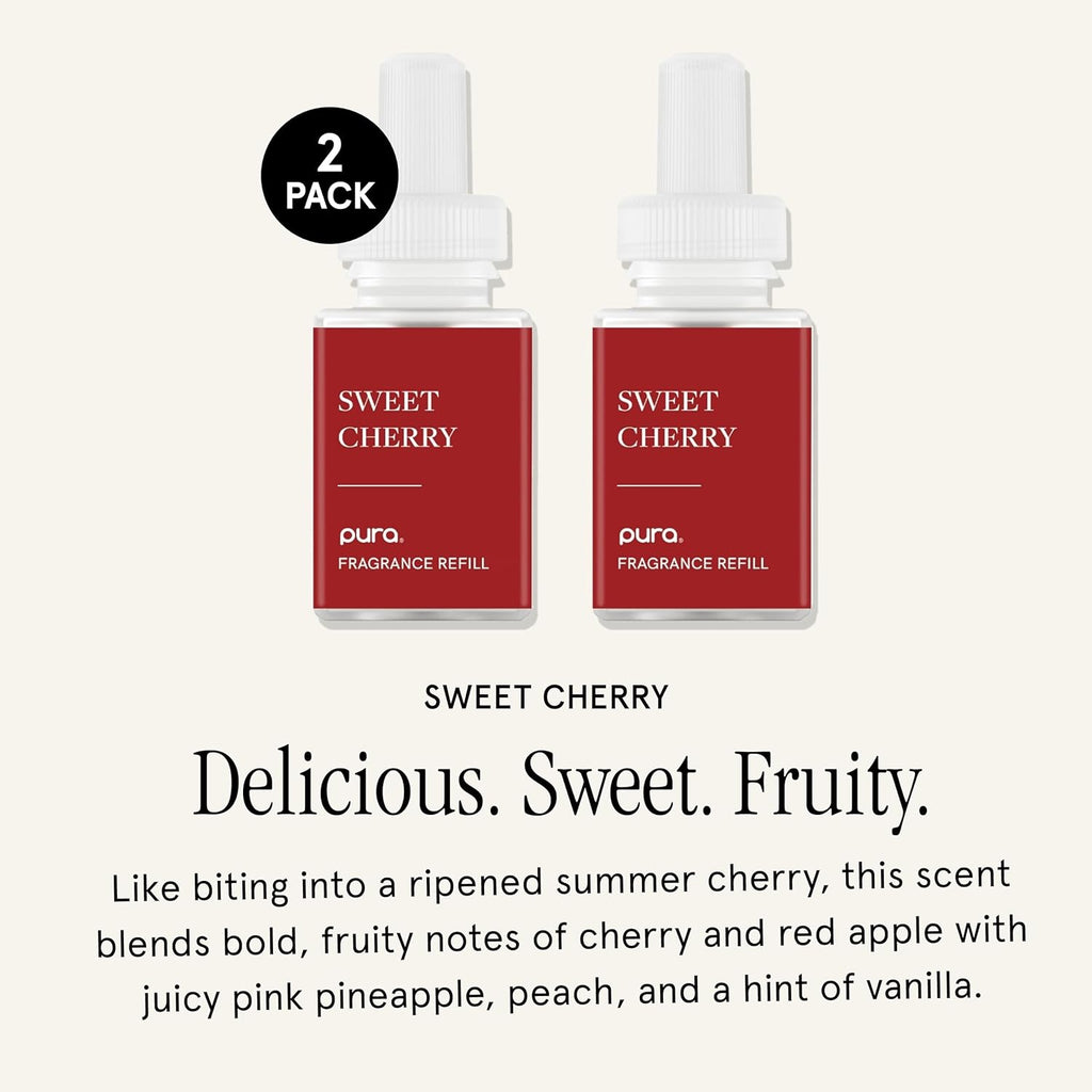 PuraHome Scent Refill - Smart Home Air Diffuser - Up to 120-Hours of Luxury Fragrance per Refill - Home Essential - Clean & Safe Diffuser Fragrance - 2 Pack, Sweet Cherry
