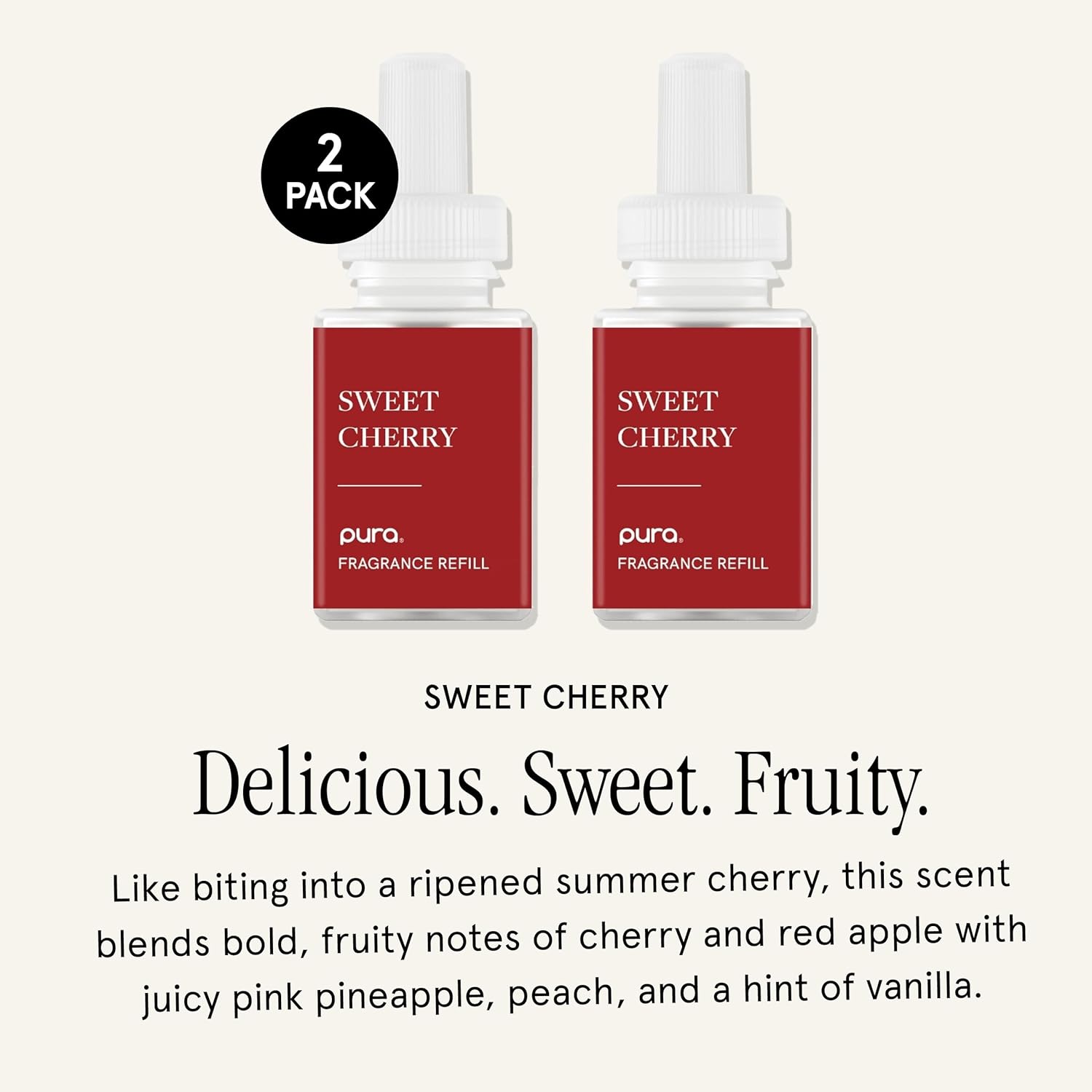 PuraHome Scent Refill - Smart Home Air Diffuser - Up to 120-Hours of Luxury Fragrance per Refill - Home Essential - Clean & Safe Diffuser Fragrance - 2 Pack, Sweet Cherry