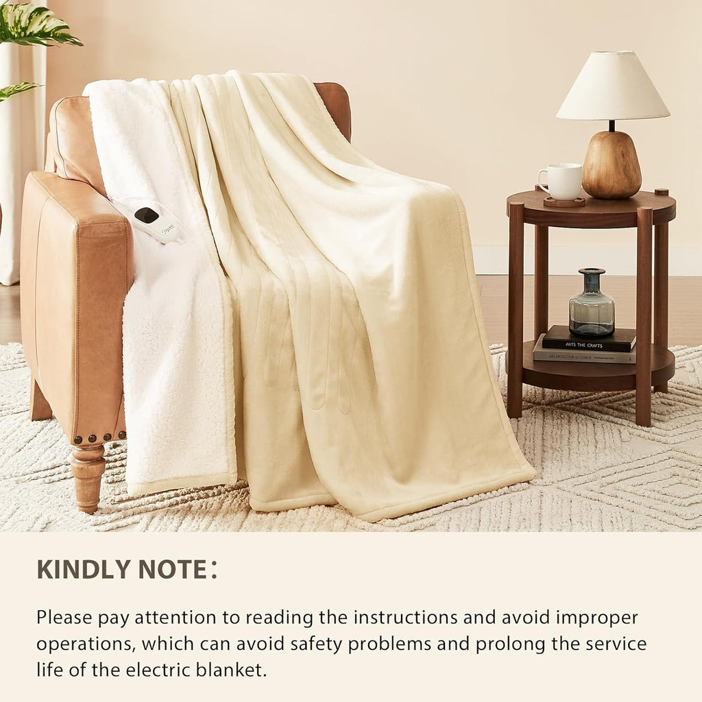 Homemate Electric Heated Blanket Queen Size - 84"x90" Heating Blanket Queen Size Dual Control 1/2/4/6/8 Hours Auto-Off 10 Heat Level Over-Heat Protection Flannel Sherpa ETL Certification