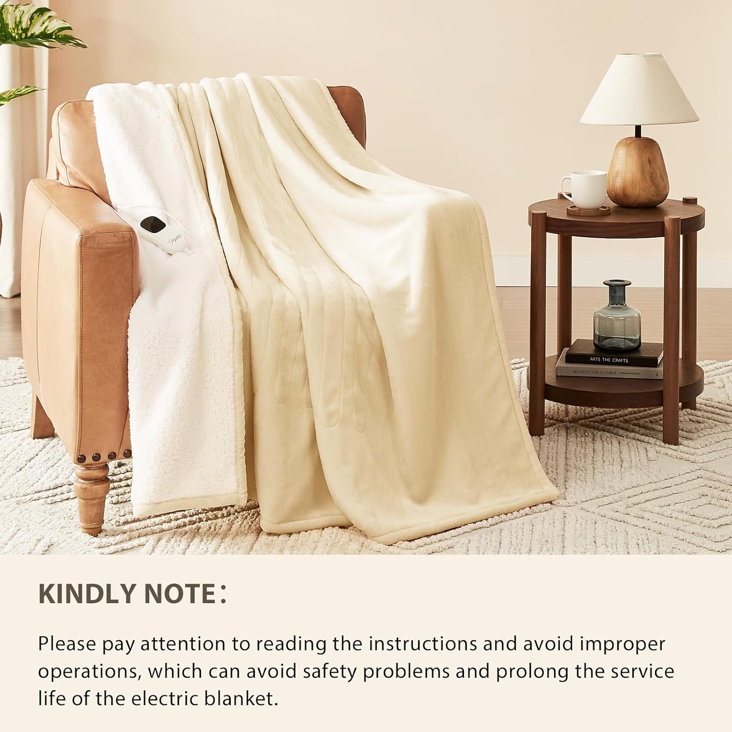 Homemate Electric Heated Blanket Queen Size - 84"x90" Heating Blanket Queen Size Dual Control 1/2/4/6/8 Hours Auto-Off 10 Heat Level Over-Heat Protection Flannel Sherpa ETL Certification