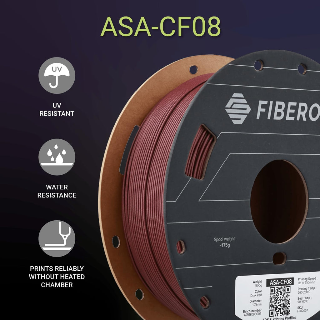 Polymaker Fiberon ASA-CF08 Dark Red Carbon Fiber 3D Printing Filament 1.75mm 0.5KG, UV & Weather Resistant, High Rigidity, Heat Resistant, Easy to Print, Functional Parts & Prototypes