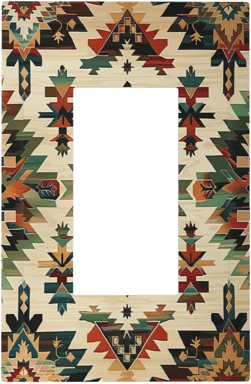 Decorative Outlet Covers Southwest Rustic American Indian Aztec Boho 1 Gang Single Rocker Light Switch Cover Plate Wall Plates GFCI Faceplate for Bed Room living Room Decor