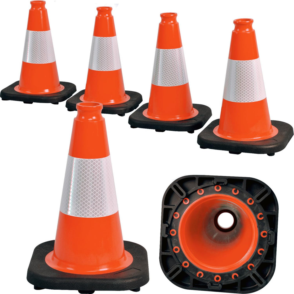 6 Pack 12" Inch Orange PVC Traffic Cones with Heavy-Duty Base, High-Visibility All-Weather Safety Cones for Road Construction, Parking Lot, and Garage Use (6, Orange, 12" Small)