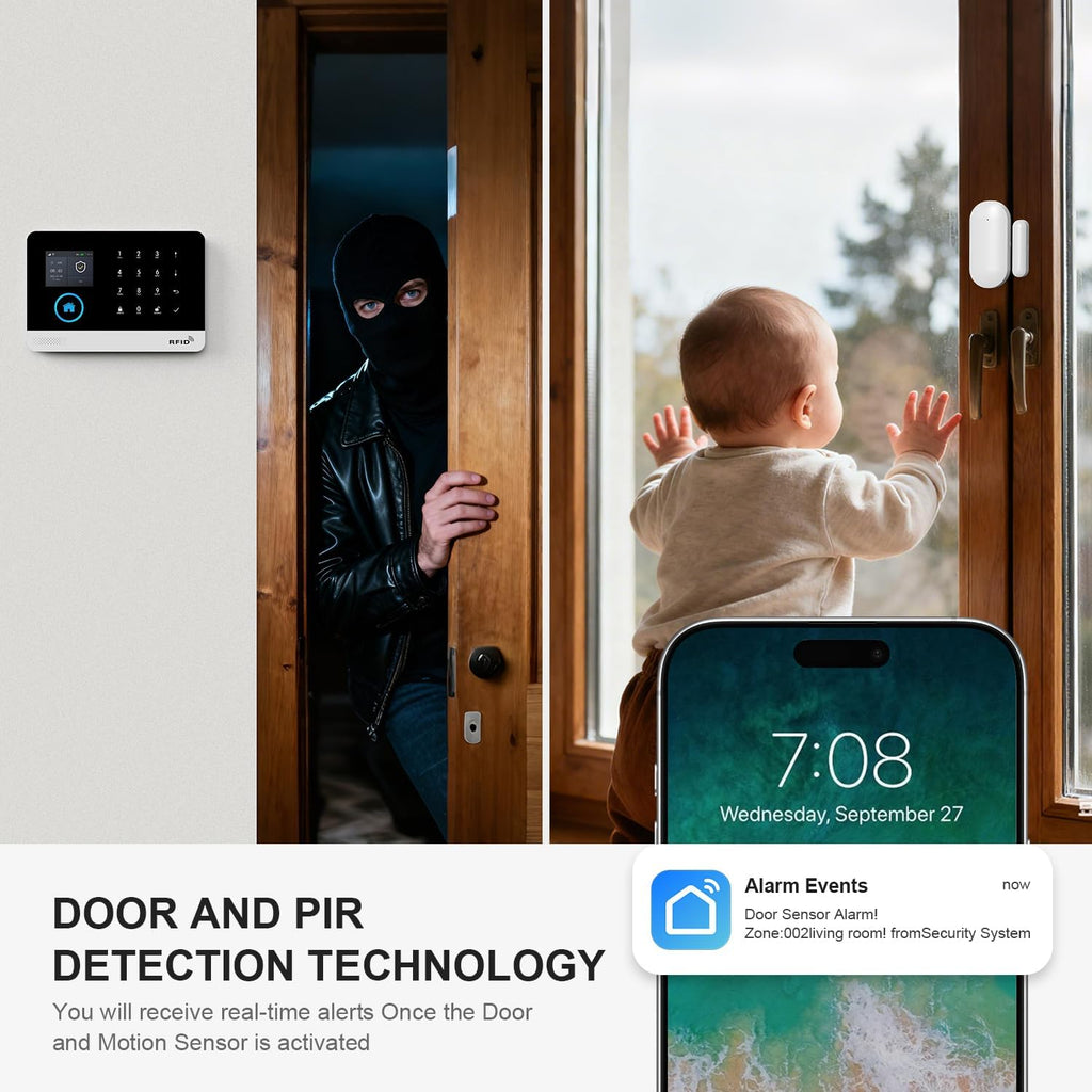 LWOHSI Wireless Alarm System,Anti-Theft Home Security Systems,Tuya APP Real-Time Alerts,21 Piece Kits with DIY Door/Window Sensor,Motion Detector,Remote,Work with Alexa for Villa,Apartment,Warehouse