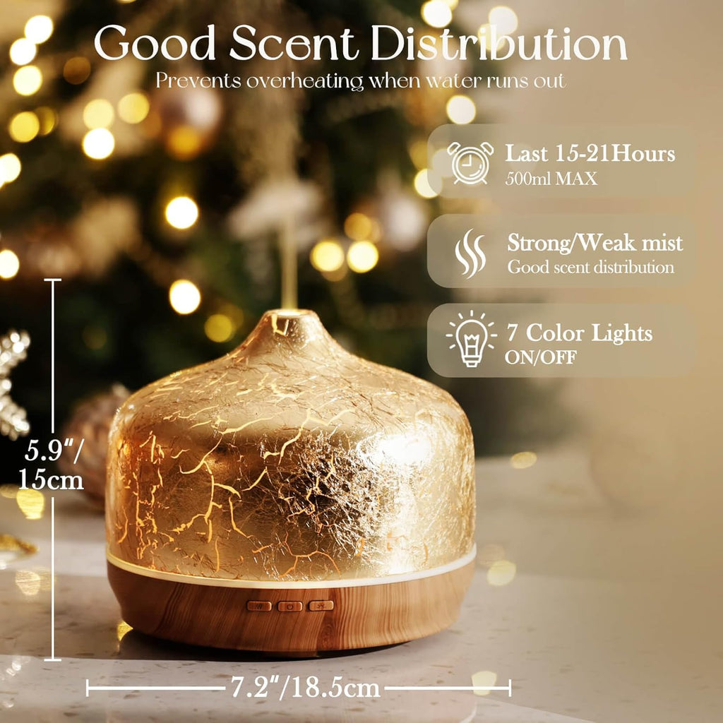 Porseme 500ml Essential Oil Diffuser Gold Plated Glass Aromatherapy Ultrasonic Humidifier - Auto Shut-Off, BPA Free for Home Hotel Yoga SPA Gift