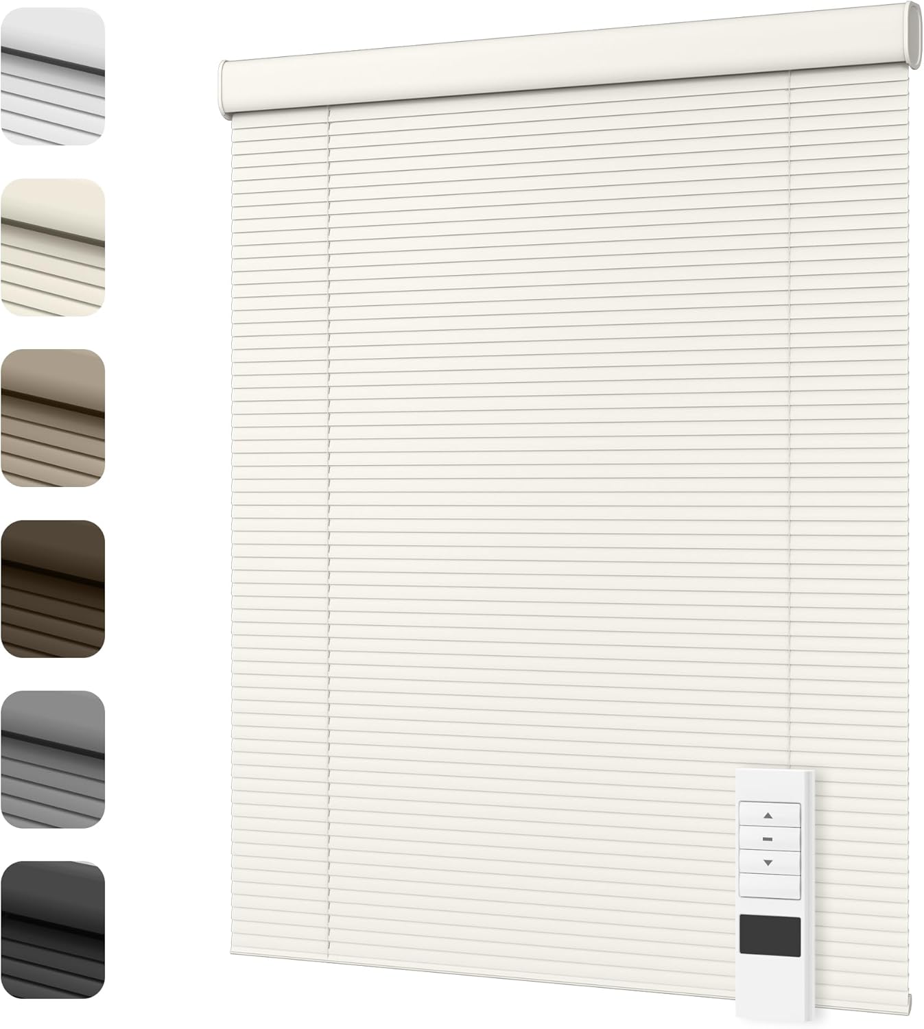 Motorized Cordless Aluminum Blinds with Remote, Automatic Room Darkening Horizontal Blinds for Indoor Windows, Light Adjustment Waterproof Blinds, Customized for Home Office, Beige