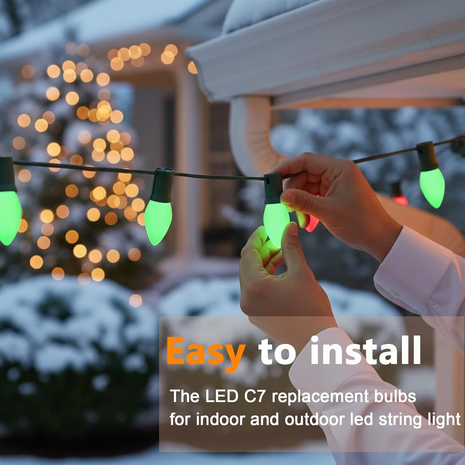 C7 Green LED Light Bulb,25 Pack 0.6w C7 Ceramic Replacement Christmas Lights with E12 Base,Green Outdoor Light Bulb for Chandelier Window Candle Christmas String Lights