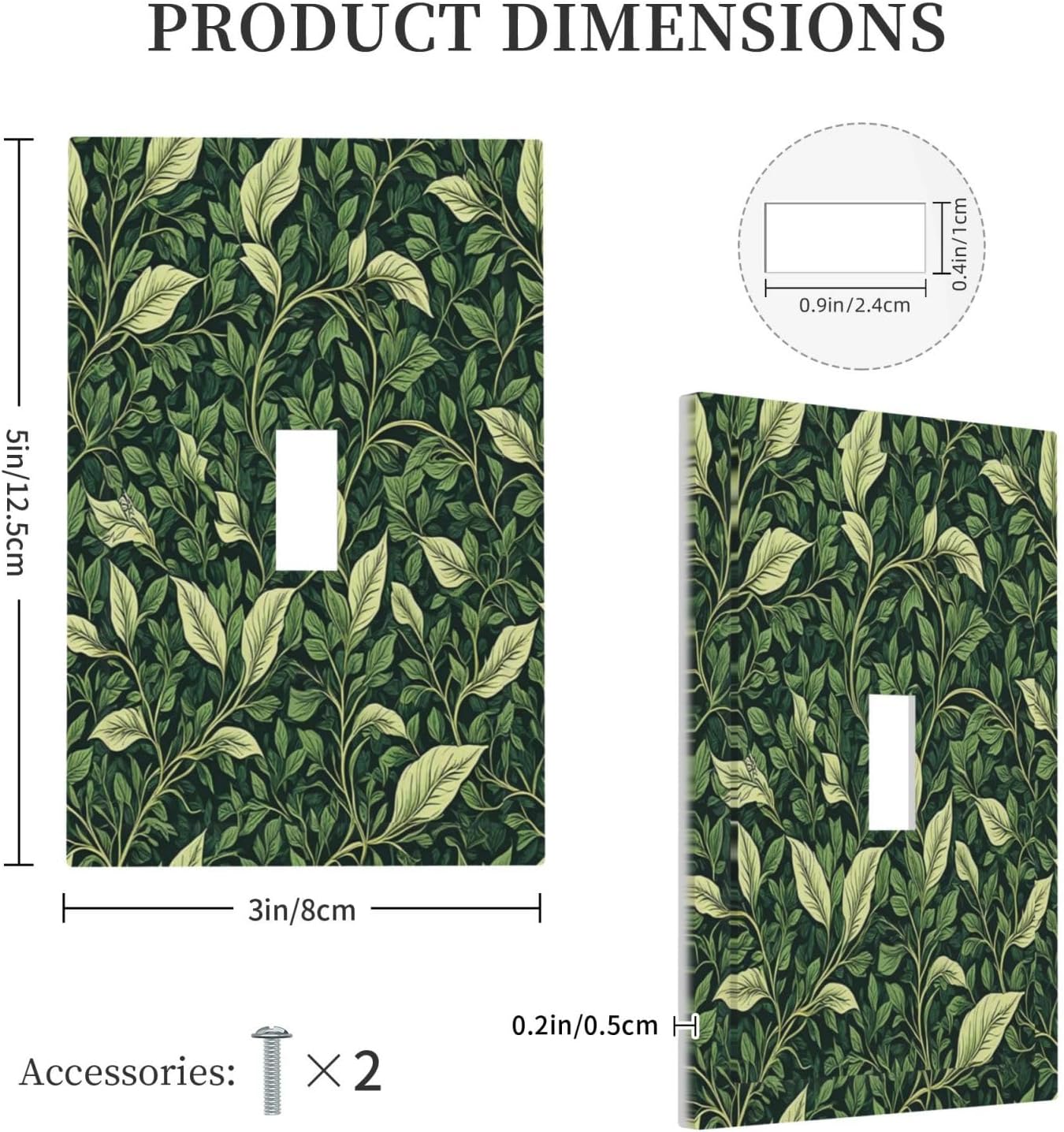 Vintage Green Plant Leaves Single Toggle Light Switch Cover plate Outlet Cover Decorative Switchplate Wall Plates Electrical Panel Cover for Bathroom Living Room 5 X 3 IN