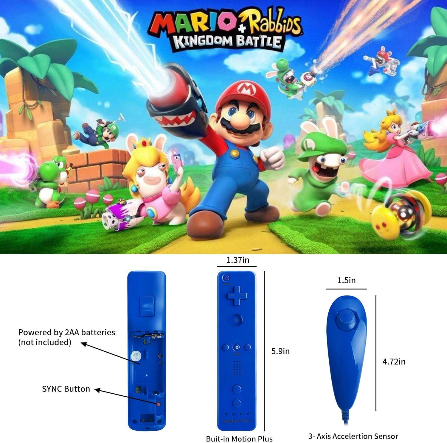 TechKen Motion Plus Wii Controllers 2Packs with Nunchucks, Wii Remote Controllers Compatible for wii and Wii U with Built in Motion Plus
