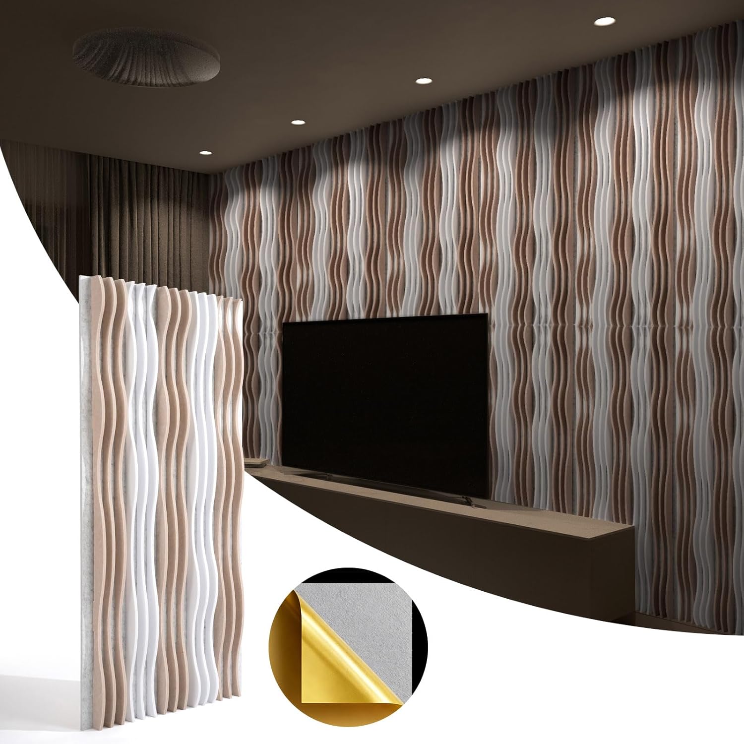 Large Acoustic Wall Panels 47.2"x23.6"x1.57"4-Pack,3D DIY Wave Sound Proof Panels for Walls, Peel and Stick Wall Panels for Room Decor, Recording Studio & Bedroom