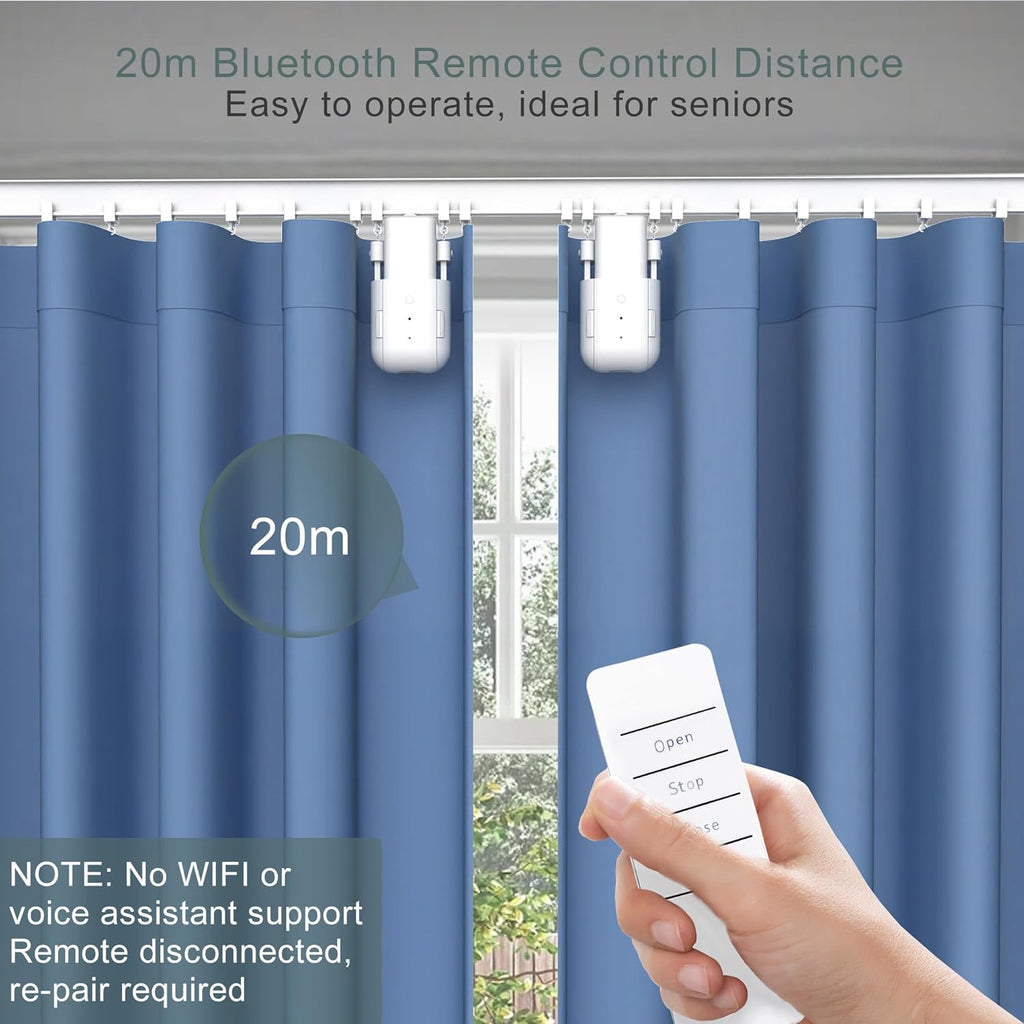 Automatic Curtain Opener 2 Pack: Smart Electric Curtains Closer Robot with Remote Control｜No Drill Quiet Motor｜Compatible for Roman Rods, T & U Tracks｜Long-Lasting Battery for Bedroom & Home